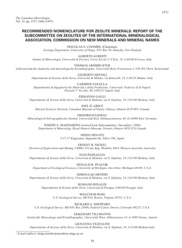 RECOMMENDED NOMENCLATURE for ZEOLITE MINERALS 1571 the Canadian Mineralogist Vol