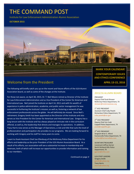 THE COMMAND POST Institute for Law Enforcement Administration Alumni Association OCTOBER 2015