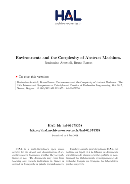 Environments and the Complexity of Abstract Machines. Beniamino Accattoli, Bruno Barras