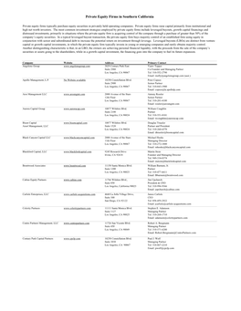 Private Equity Firms in Southern California