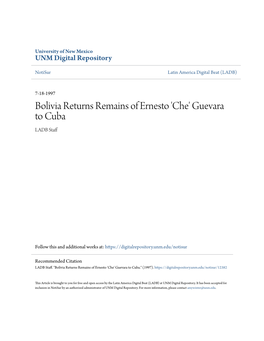 Bolivia Returns Remains of Ernesto 'Che' Guevara to Cuba LADB Staff