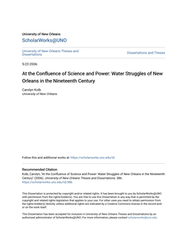 Water Struggles of New Orleans in the Nineteenth Century