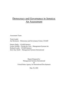 Democracy and Governance in Jamaica: an Assessment
