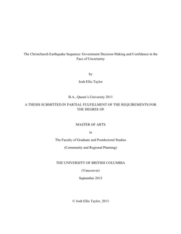 The Christchurch Earthquake Sequence: Government Decision-Making and Confidence in the Face of Uncertainty