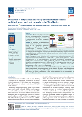 Evaluation of Antiplasmodial Activity of Extracts From