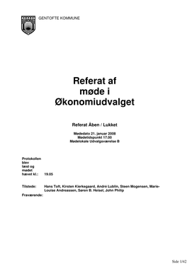 Referat Af Møde I Økonomiudvalget