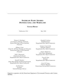 Instream Flow Studies, PA and MD Summary Report