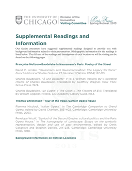 Supplemental Readings and Information