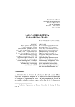 La Esclavitud Indígena, El Caso De Colchagua