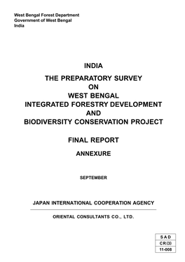 India the Preparatory Survey on West Bengal Integrated Forestry Development and Biodiversity Conservation Project