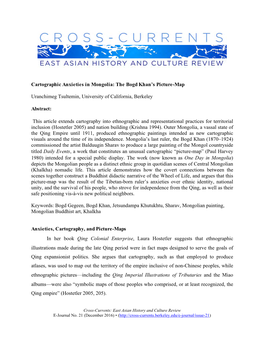 Cartographic Anxieties in Mongolia: the Bogd Khan’S Picture-Map