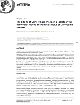 The Effects of Using Plaque-Disclosing Tablets on the Removal of Plaque and Gingival Status of Orthodontic Patients