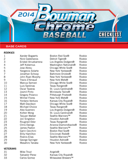 2014 Bowman Chrome Baseball Checklist