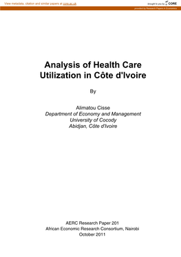 Analysis of Health Care Utilization in Côte D'ivoire