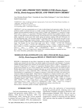 LEAF AREA PREDICTION MODELS for Zinnia Elegans JACQ., Zinnia Haageana REGEL and ‘PROFUSION CHERRY’
