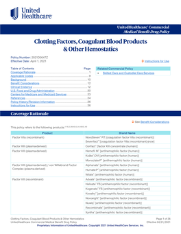 Clotting Factors, Coagulant Blood Products & Other Hemostatics