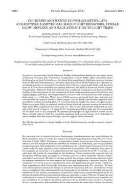 Courtship and Mating in Phausis Reticulata (Coleoptera: Lampyridae): Male Flight Behaviors, Female Glow Displays, and Male Attraction to Light Traps