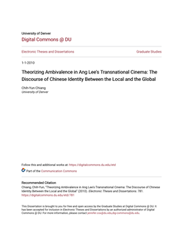 Theorizing Ambivalence in Ang Lee's Transnational Cinema: the Discourse of Chinese Identity Between the Local and the Global