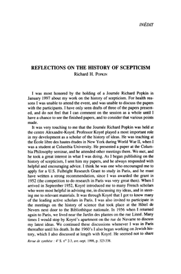 REFLECTIONS on the HISTORY of SCEPTICISM Richard H