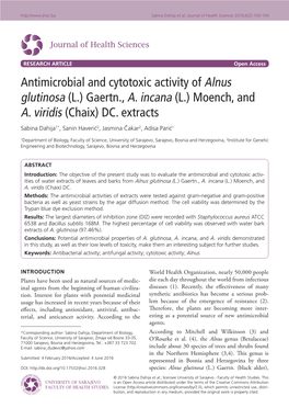 Antimicrobial and Cytotoxic Activity of Alnus Glutinosa (L.) Gaertn., A