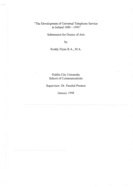 "The Development of Universal Telephone Service in Ireland 1880 - 1993"