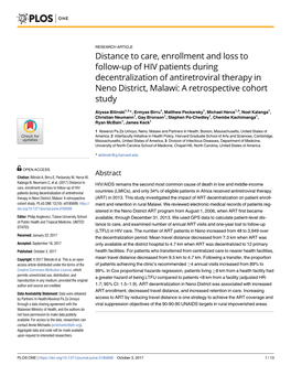 Distance to Care, Enrollment and Loss to Follow-Up of HIV Patients During