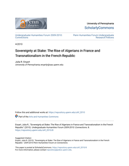 The Rise of Algerians in France and Transnationalism in the French Republic