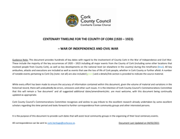 Centenary Timeline for the County of Cork (1920 – 1923) – War Of