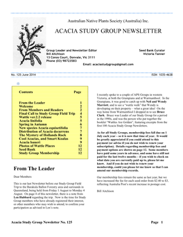 Acacia Study Group Newsletter