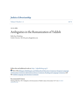 Ambiguities in the Romanization of Yiddish Bella Hass Weinberg St