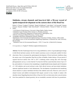 Sinkholes, Stream Channels and Base-Level Fall: a 50-Year Record of Spatio-Temporal Development on the Eastern Shore of the Dead Sea Robert A