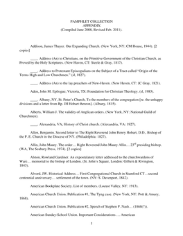 PAMPHLET COLLECTION APPENDIX (Compiled June 2008, Revised Feb