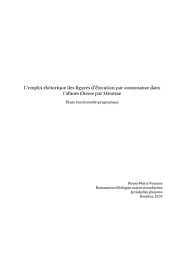 L'emploi Rhétorique Des Figures D'élocution Par Consonance