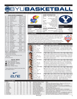 2019-20 Byu Schedule Social Media 1 Game Information