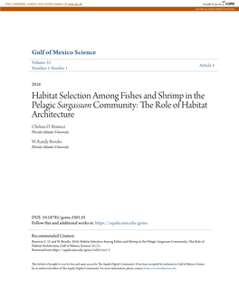Habitat Selection Among Fishes and Shrimp in the Pelagic Sargassum Community: the Role of Habitat Architecture Chelsea O