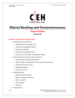 Ethical Hacking and Countermeasures Exam 312-50 Certified Ethical Hacker Course Outline