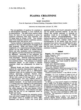 PLASMA CREATININE by MARY RALSTON from the Department of Chemical Pathology, Postgraduate Medical School, London