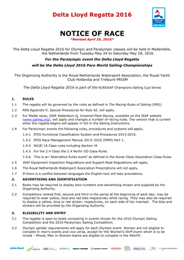 Delta Lloyd Regatta 2016 NOTICE of RACE