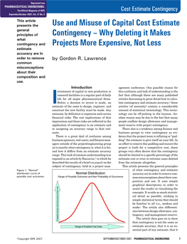 Use and Misuse of Capital Cost Estimate Contingency