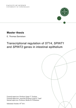 Transcriptional Regulation of ST14, SPINT1 and SPINT2 Genes in Intestinal Epithelium