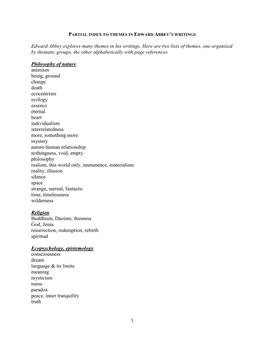 Partial Index to Themes in Edward Abbey's Writings