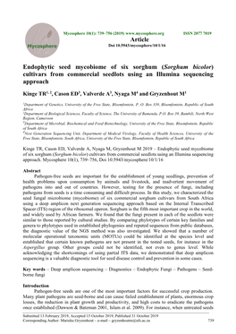 Sorghum Bicolor) Cultivars from Commercial Seedlots Using an Illumina Sequencing Approach