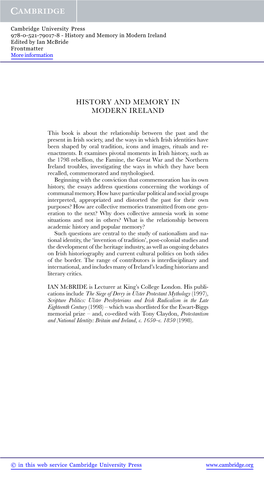 History and Memory in Modern Ireland Edited by Ian Mcbride Frontmatter More Information