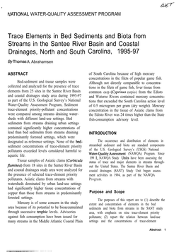 Trace Elements in Bed Sediments and Biota from Streams in the Santee River Basin and Coastal Drainages, North and South Carolina, 1995-97