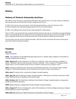 History History of Victoria University Archives Timeline