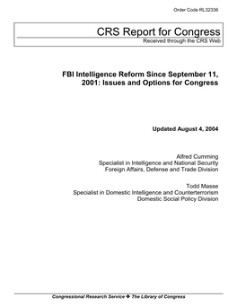 FBI Intelligence Reform Since September 11, 2001: Issues and Options for Congress