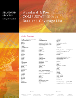 Standard & Poor's COMPUSTAT® (Global) Data and Coverage List
