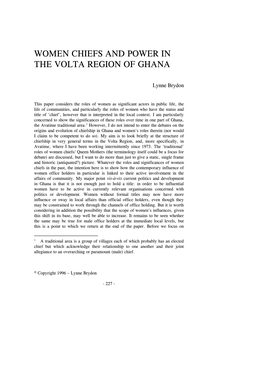 Women Chiefs and Power in the Volta Region of Ghana