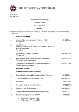 13 May 2020 Agenda Electronic Senate Will Commence