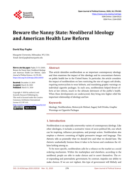Beware the Nanny State: Neoliberal Ideology and American Health Law Reform